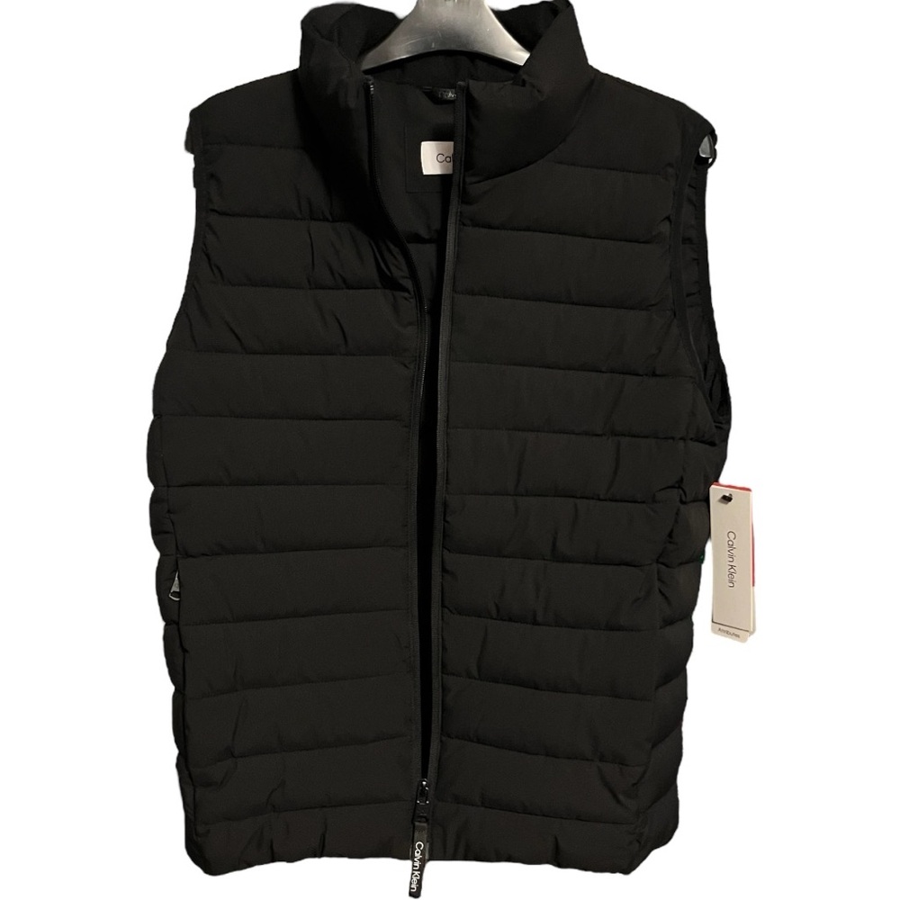 Calvin Klein Black Puffer Vest Mens size SMALL Zip Up Vest w/ Zipper Pockets NWT